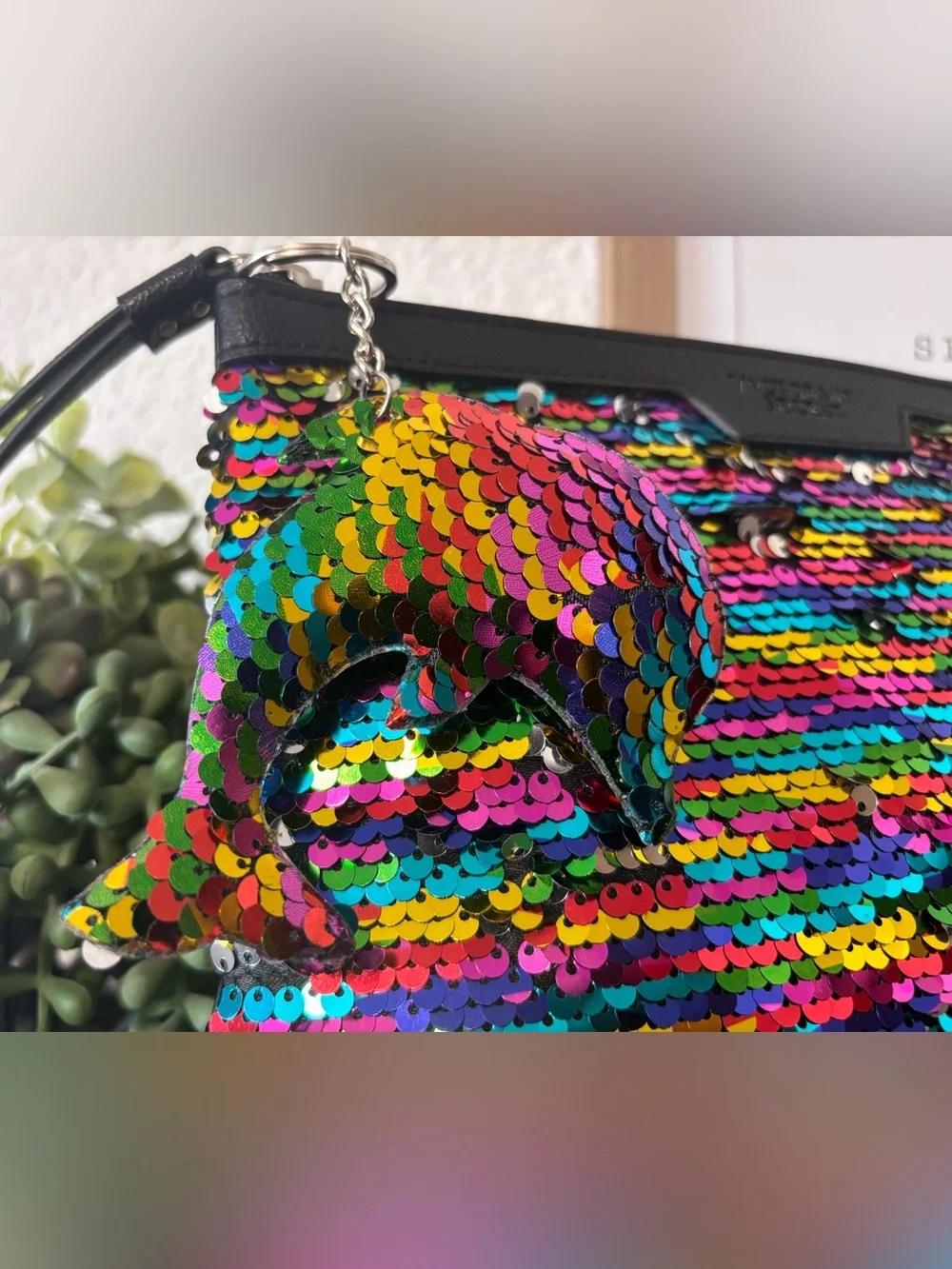 Victoria's Secret Changeable Silver $ Multicolor Sequin Pouch